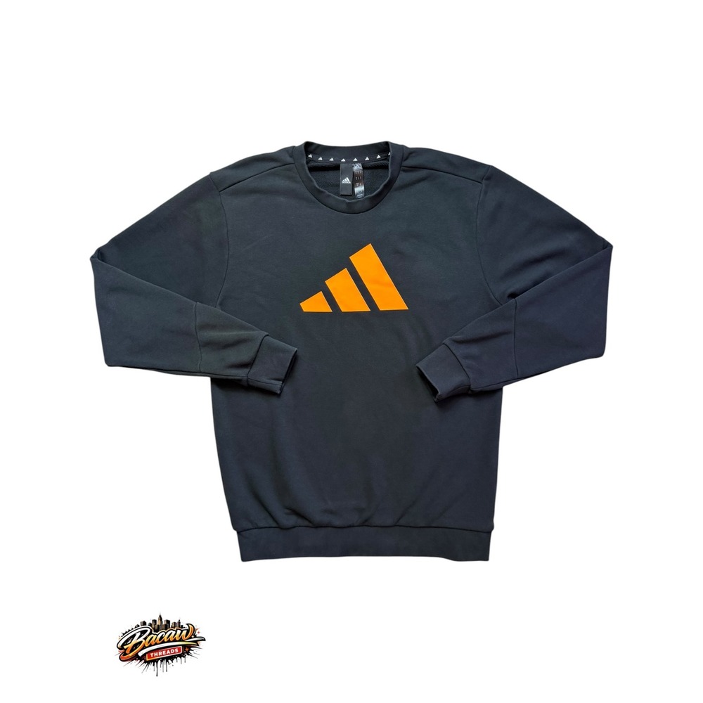 Adidas Mens Future Icons Crew Sweatshirt Performance Black Orange HA1391 Small